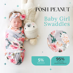 Posh Peanut headband set paired with swaddle for coordinated look