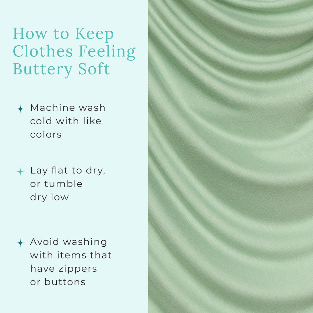 Posh Peanut Sage machine washable tag highlights easy care after daily use.