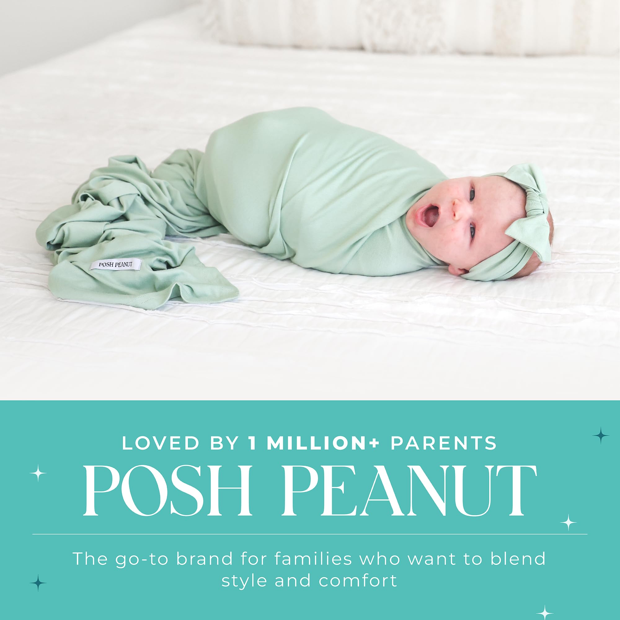 Posh Peanut Sage nursing cover draped over shoulder suggests discreet feeding in public.