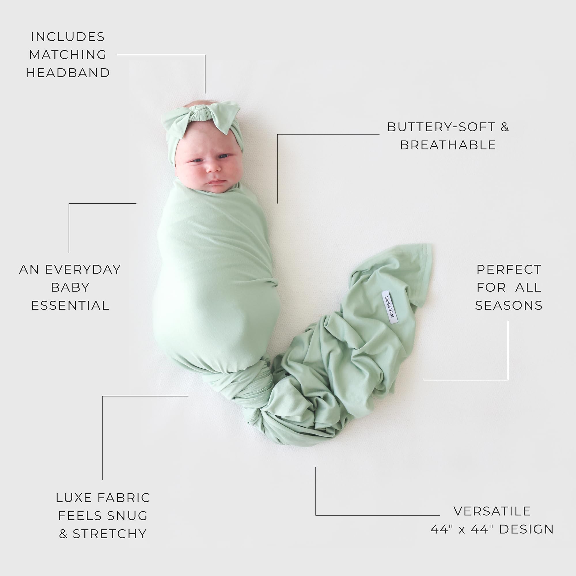 Posh Peanut Sage receiving blanket in stroller demonstrates versatile coverage on strolls.