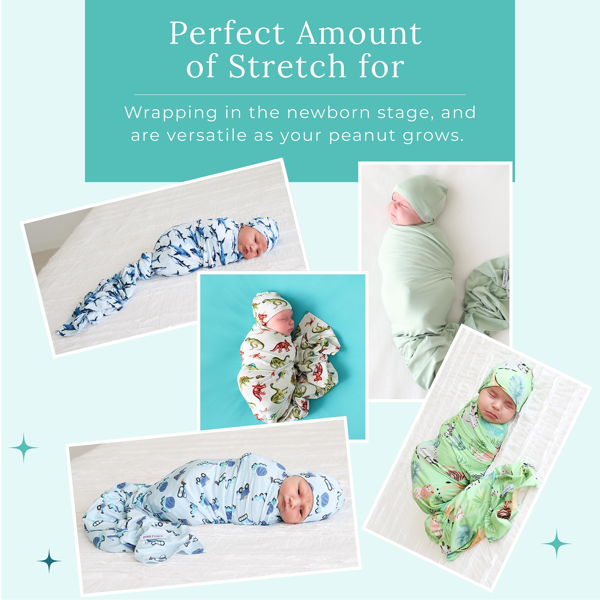 Posh Peanut Sage swaddle 44 by 44 inch size grows with baby from newborn
