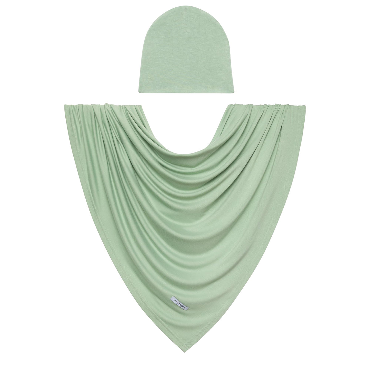 Posh Peanut Sage swaddle closeup shows ultra soft viscose fabric gentle on delicate newborn skin