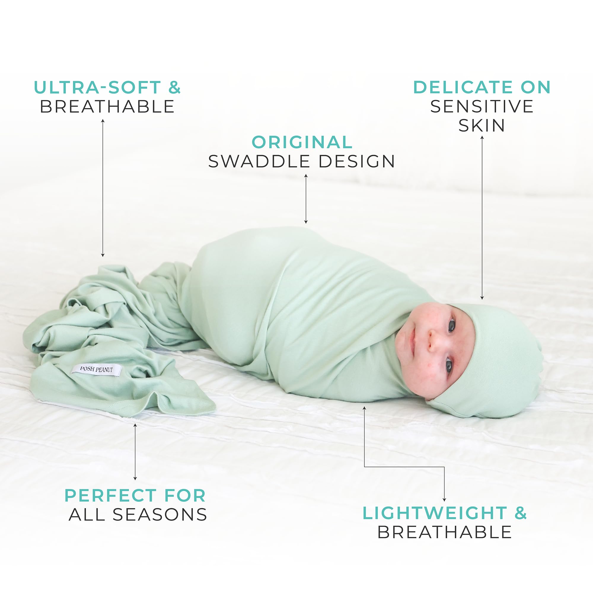 Posh Peanut Sage swaddle nursing cover shows multi use privacy during feeding