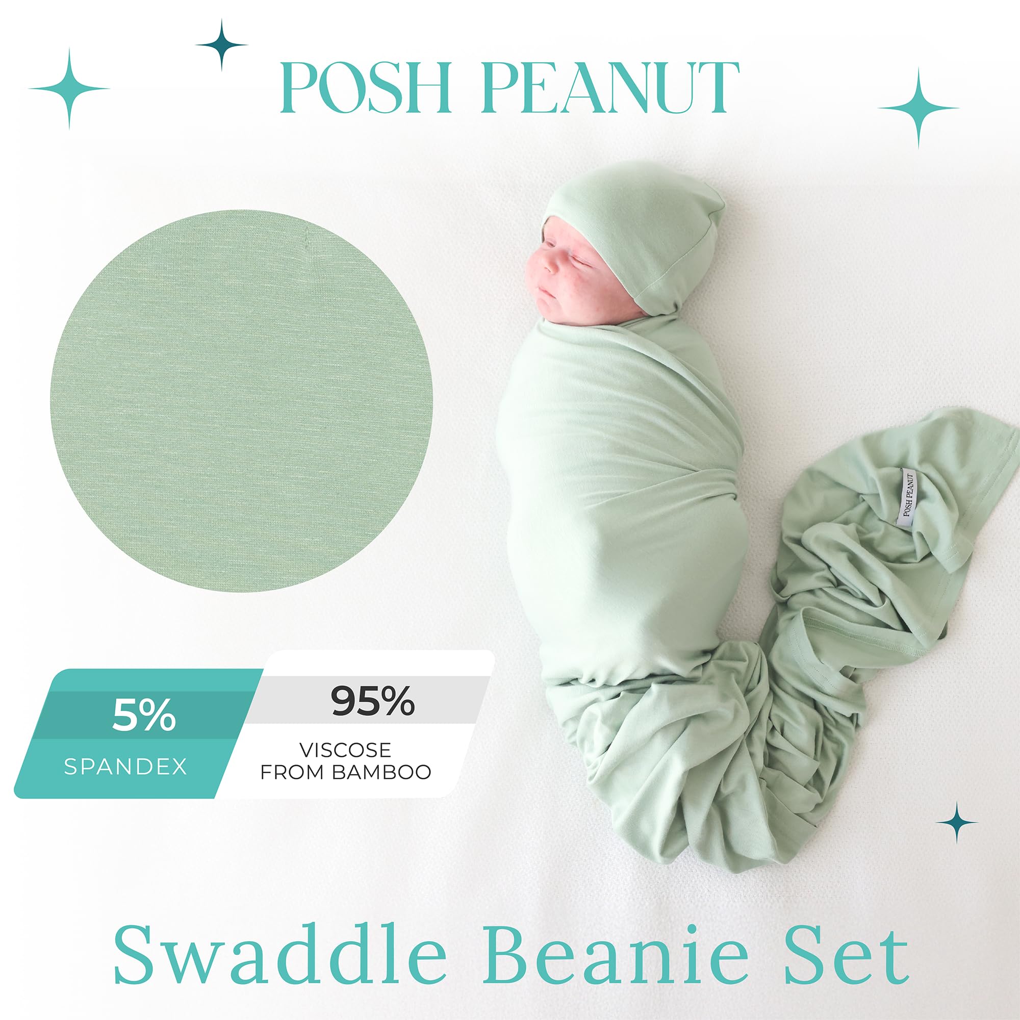 Posh Peanut Sage swaddle set with beanie demonstrates coordinated gift ready newborn outfit
