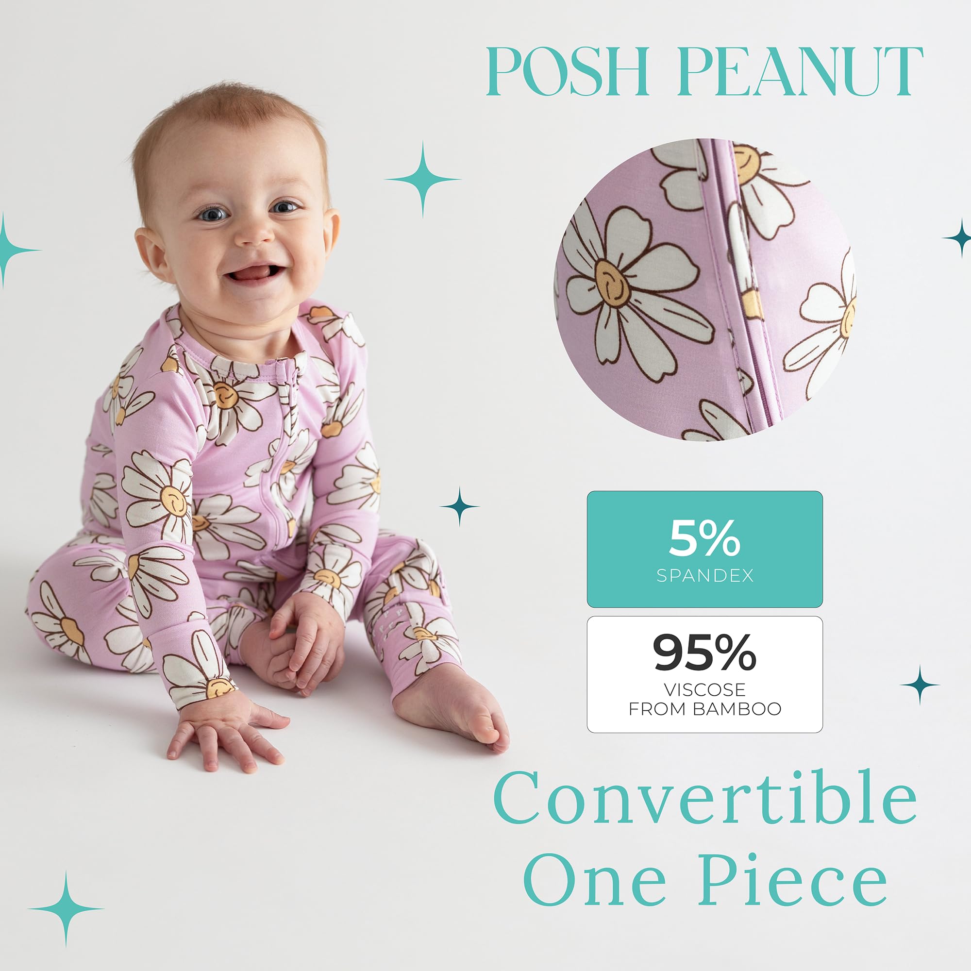 Posh Peanut Convertible Sleepers zipper-detail highlighting quick access for changes.