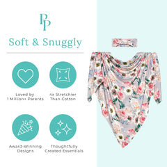 Posh Peanut swaddle fabric closeup shows silky viscose texture and stretch