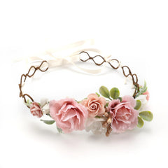 PoshMyra pink flower crown for babies with a soft headband, ideal for photos.