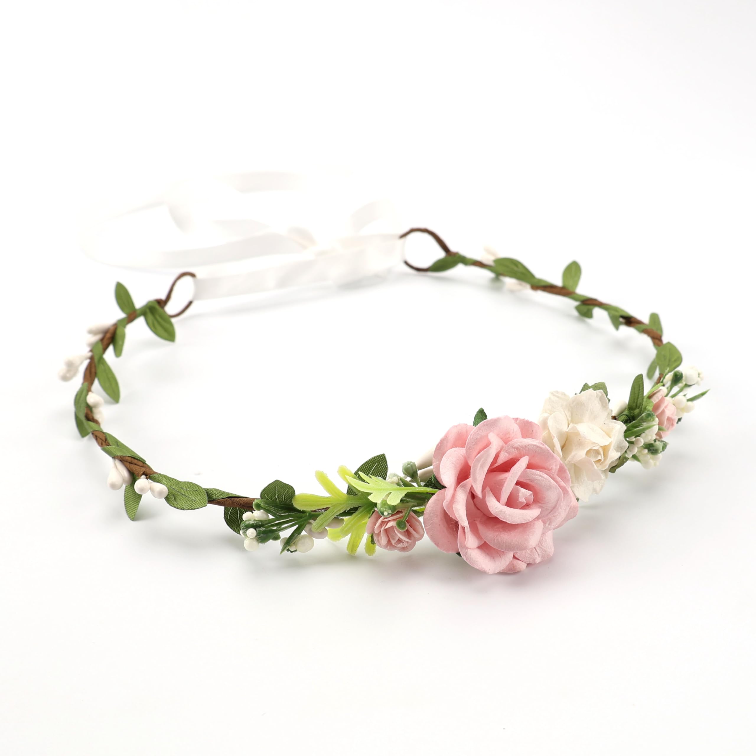 PoshMyra pink flower crown for children, soft adjustable headband, ideal as a photo prop and party accessory