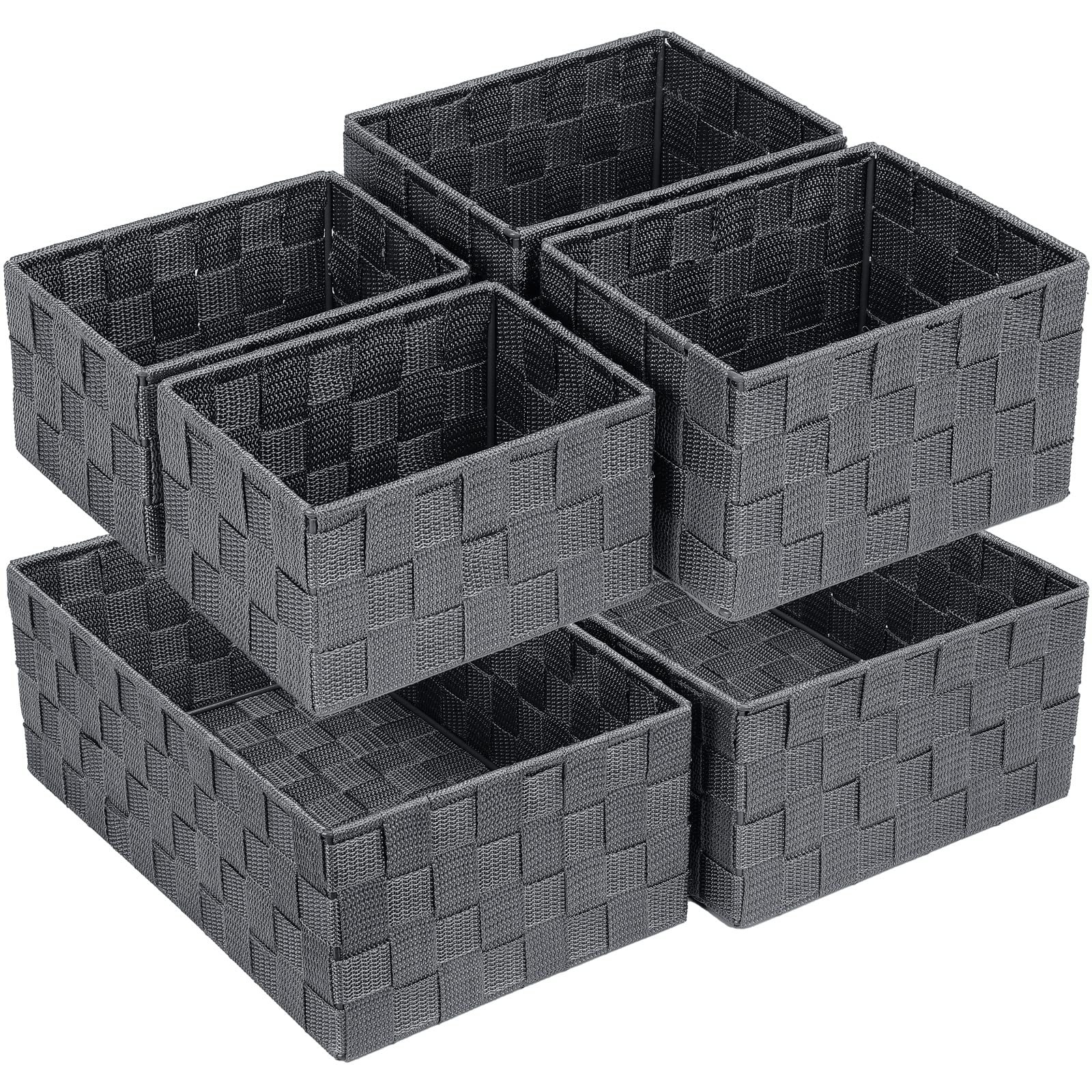 Posprica woven storage basket extra-large in dark grey for drawer organization