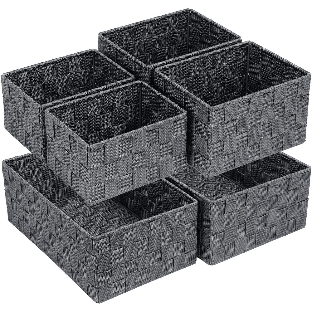Posprica woven storage basket extra-large in dark grey for drawer organization