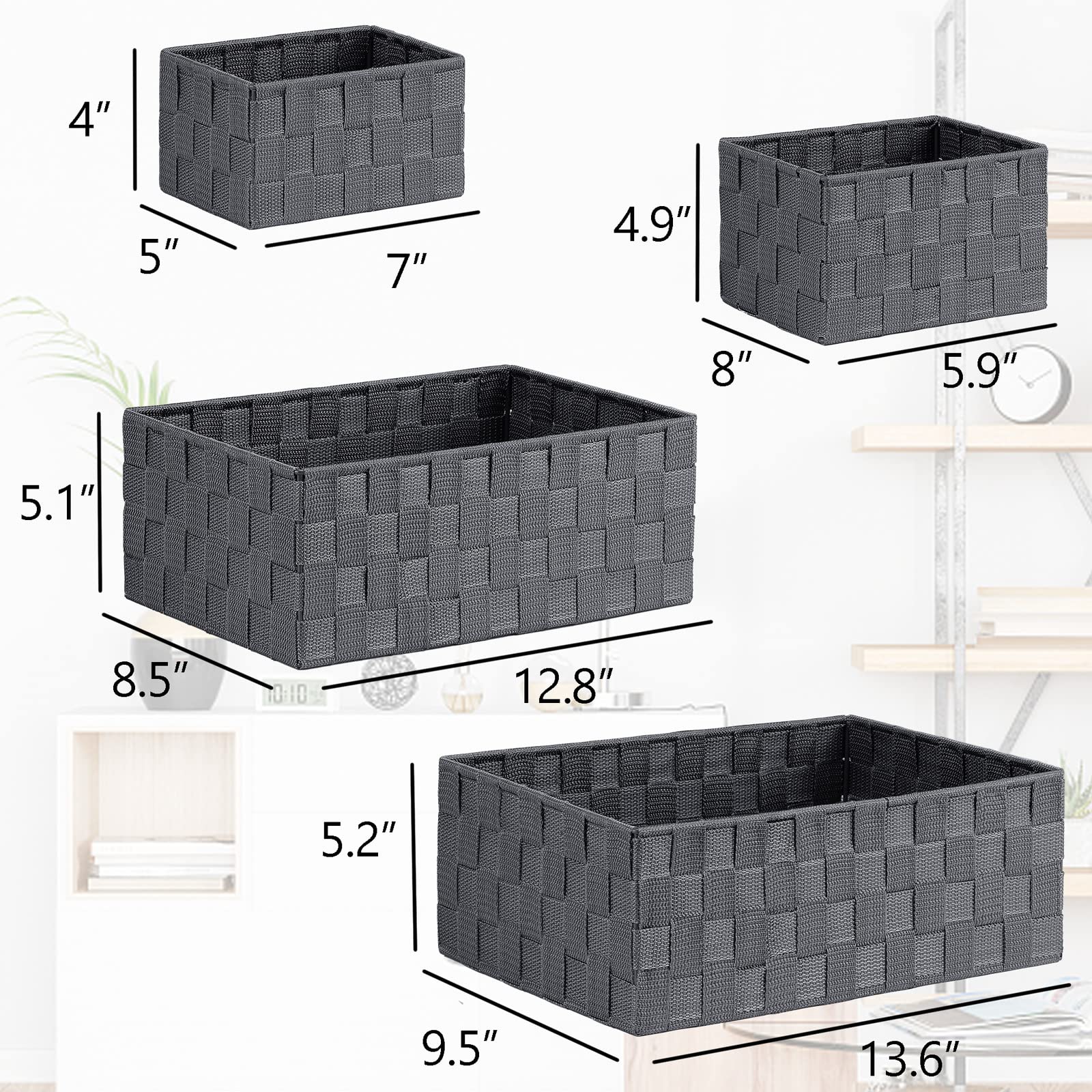 Posprica woven storage basket medium-2 in dark grey for cosmetics or crafts