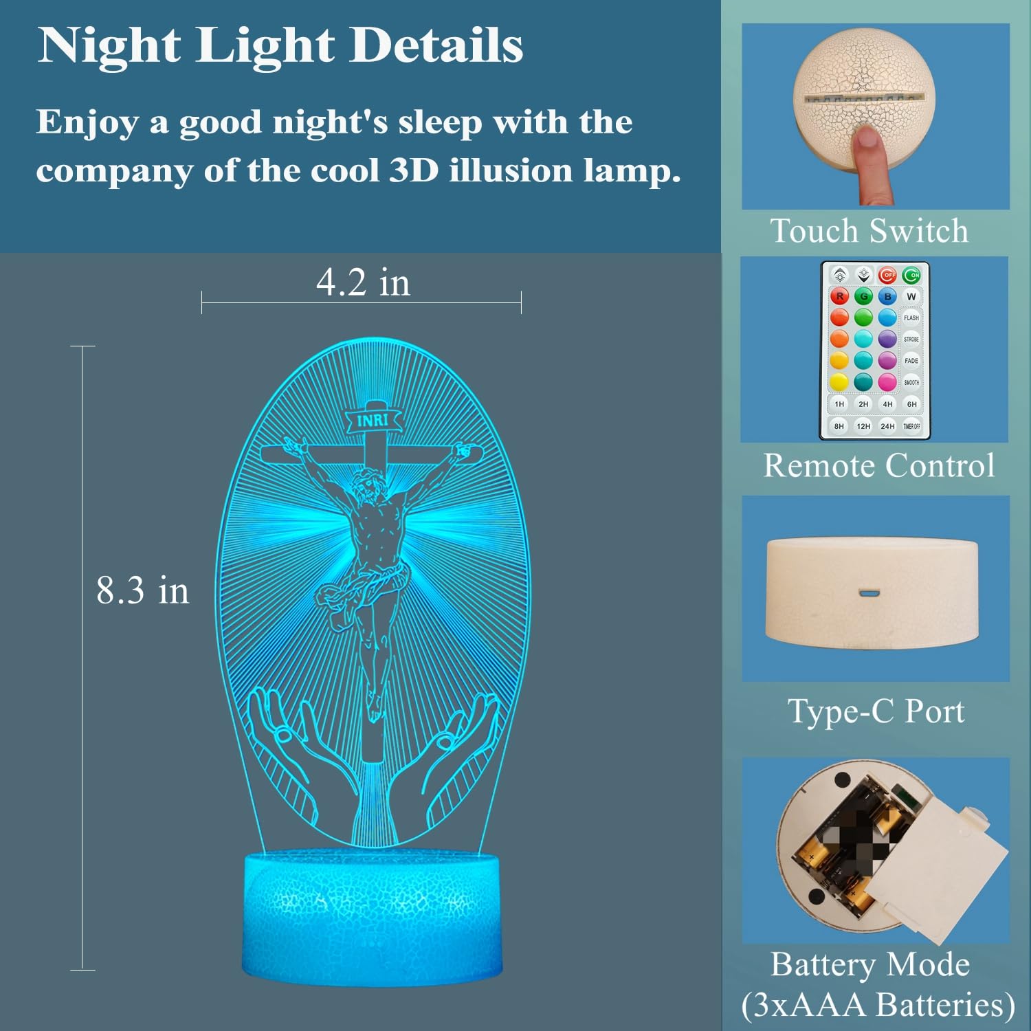 POSSHE Cross 3D Night Light is ideal for birthdays and holidays.