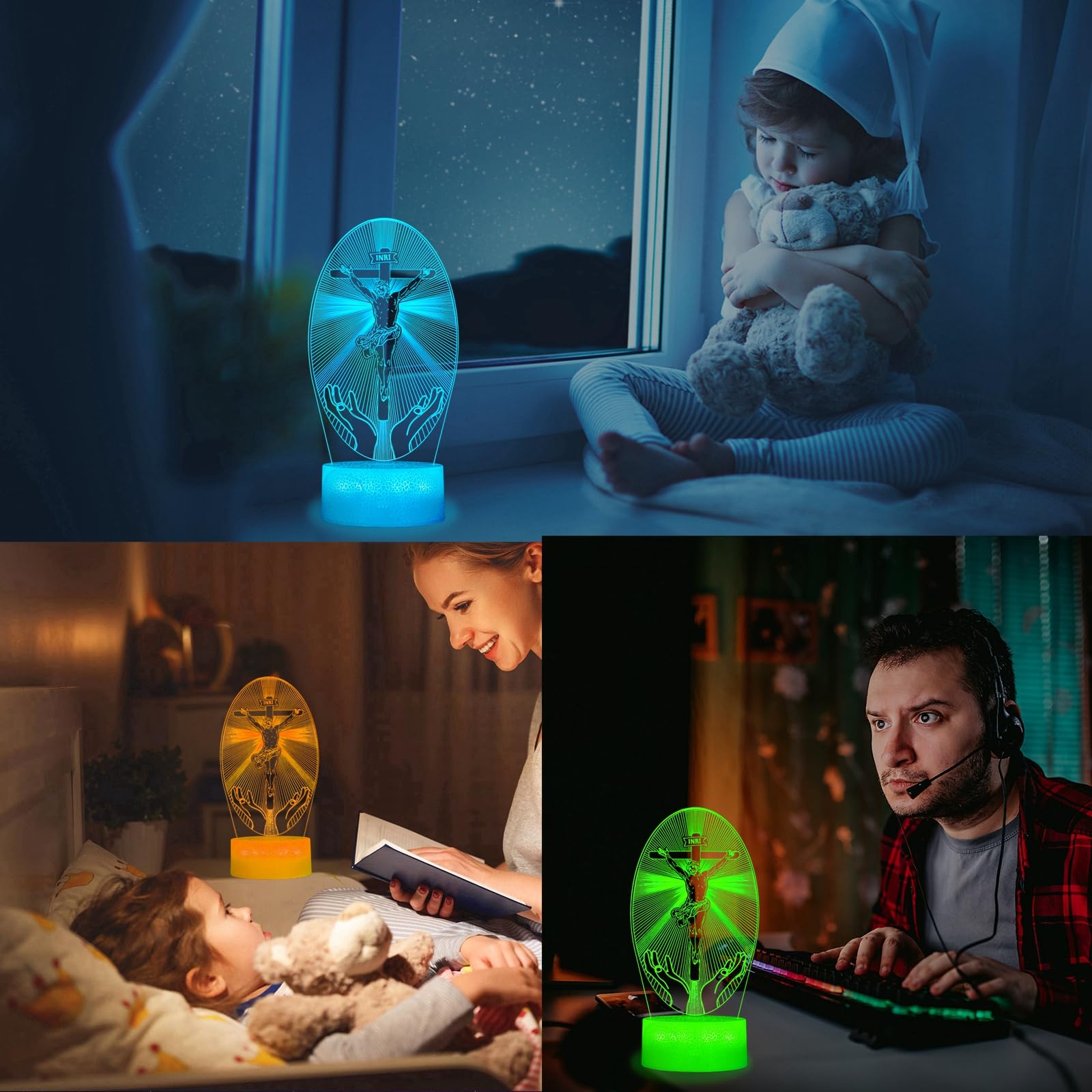 POSSHE Cross 3D Night Light dimmable brightness for cozy evenings.