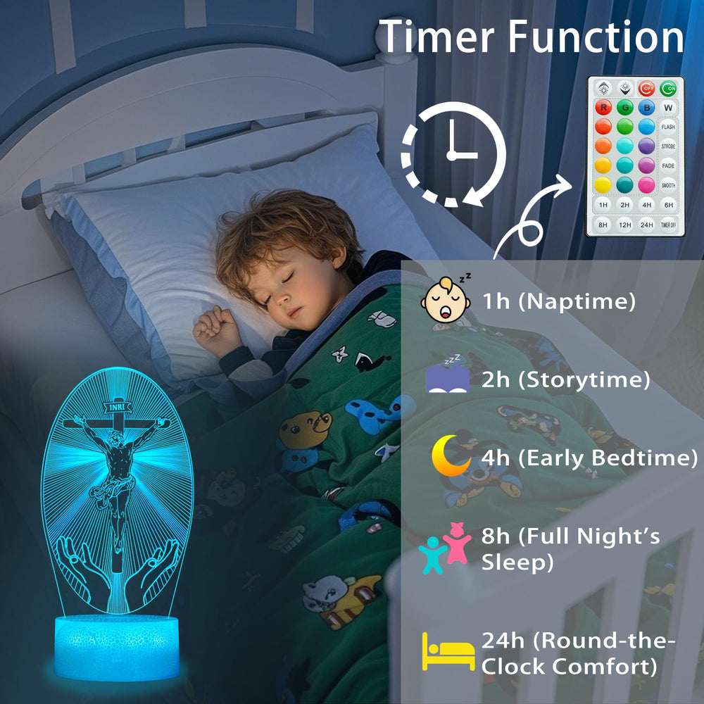 POSSHE Cross 3D Night Light runs on USB or 3x AAA batteries.