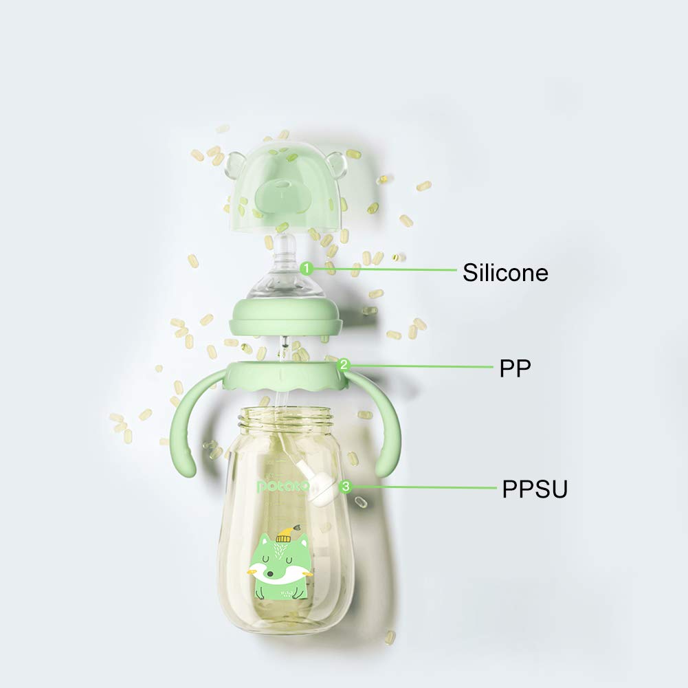 Potato bottle 360-degree drink straw enables flexible feeding from any angle for babies.
