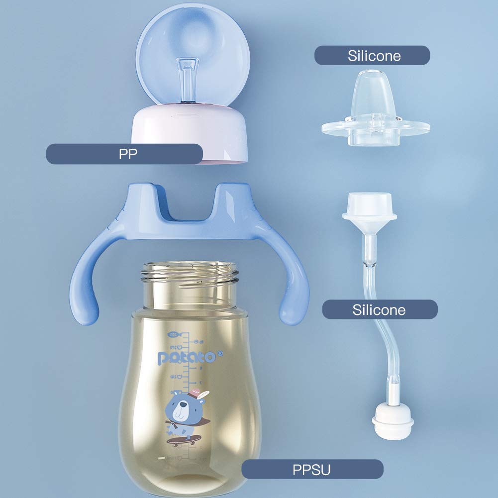 POTATO sippy cup color options blue pink green cater to baby preference.