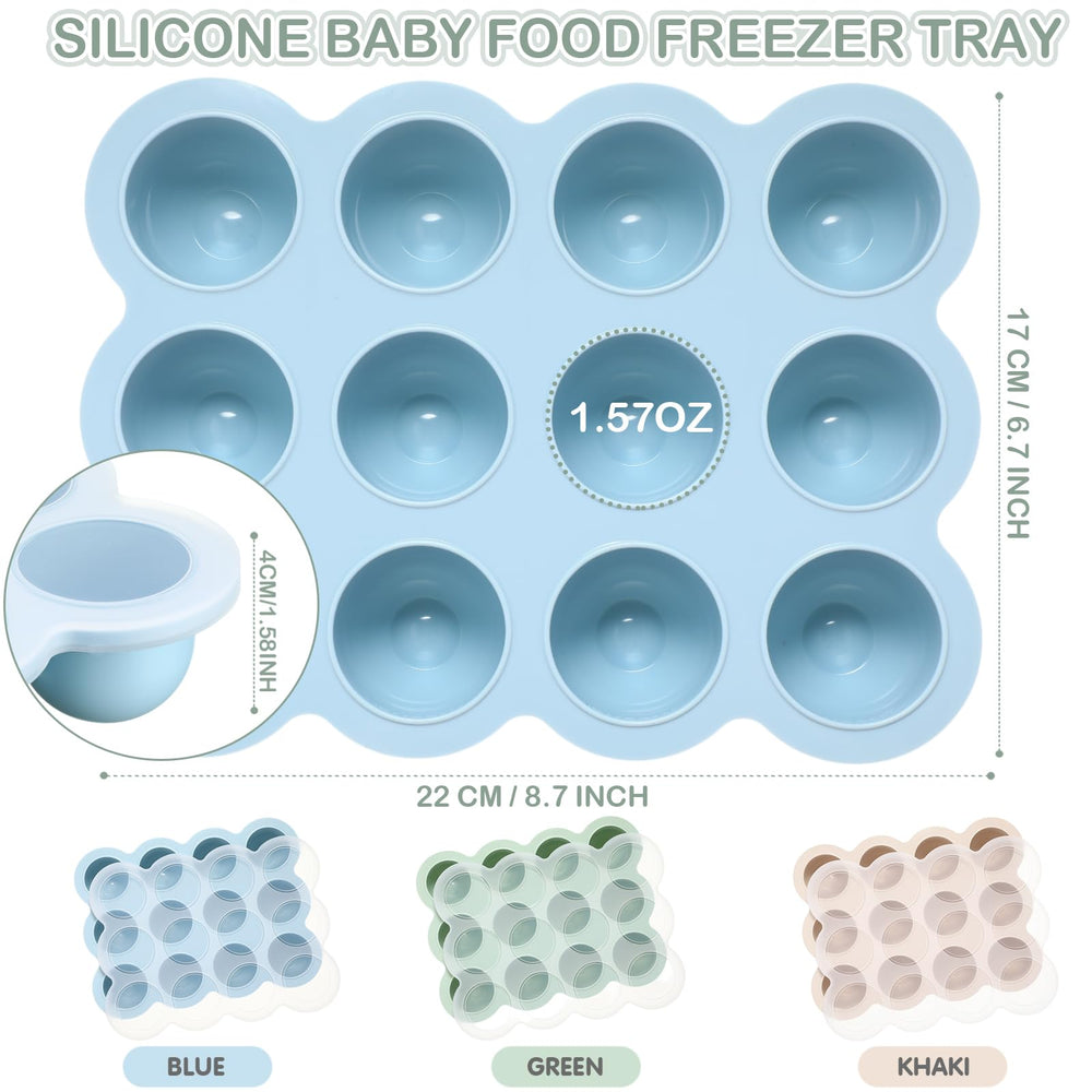 Potchen 3 Pcs baby food storage tray in blue-gray for easy organization and freezing.