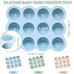 Potchen 3 Pcs baby food storage tray in blue-gray for easy organization and freezing.