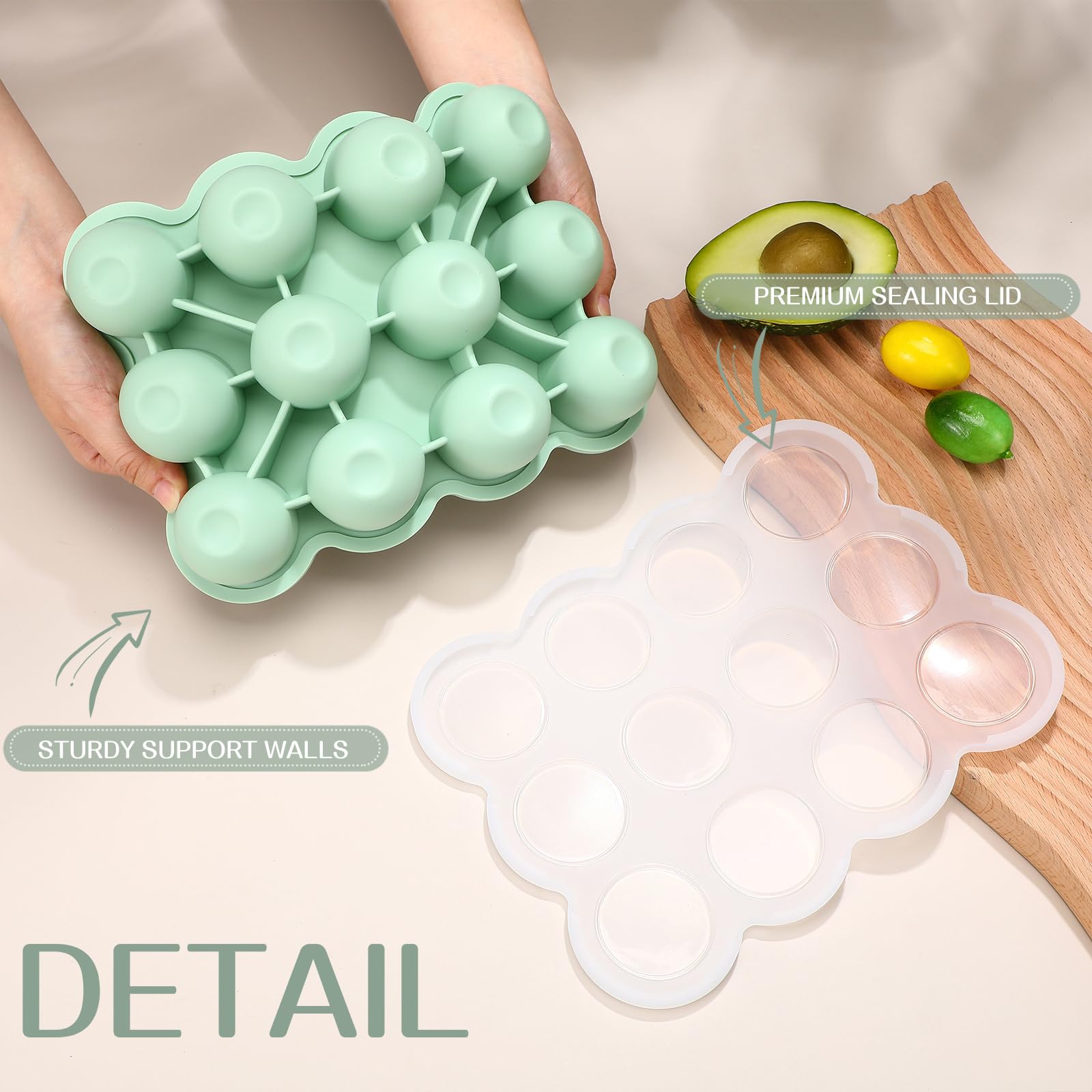 Potchen baby food freezer tray with lid demonstrates stackable design to save fridge space.