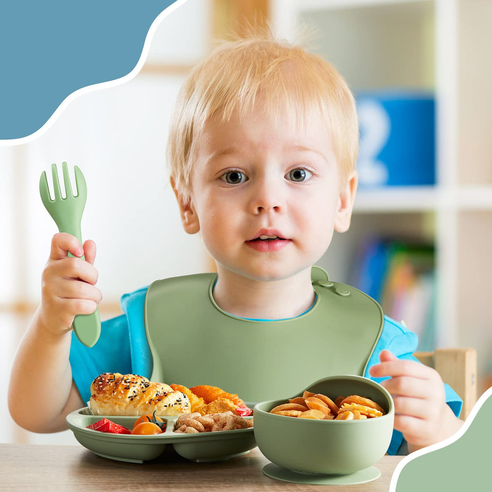 Potchen colorful blue and green feeding set ready for meals and playtime