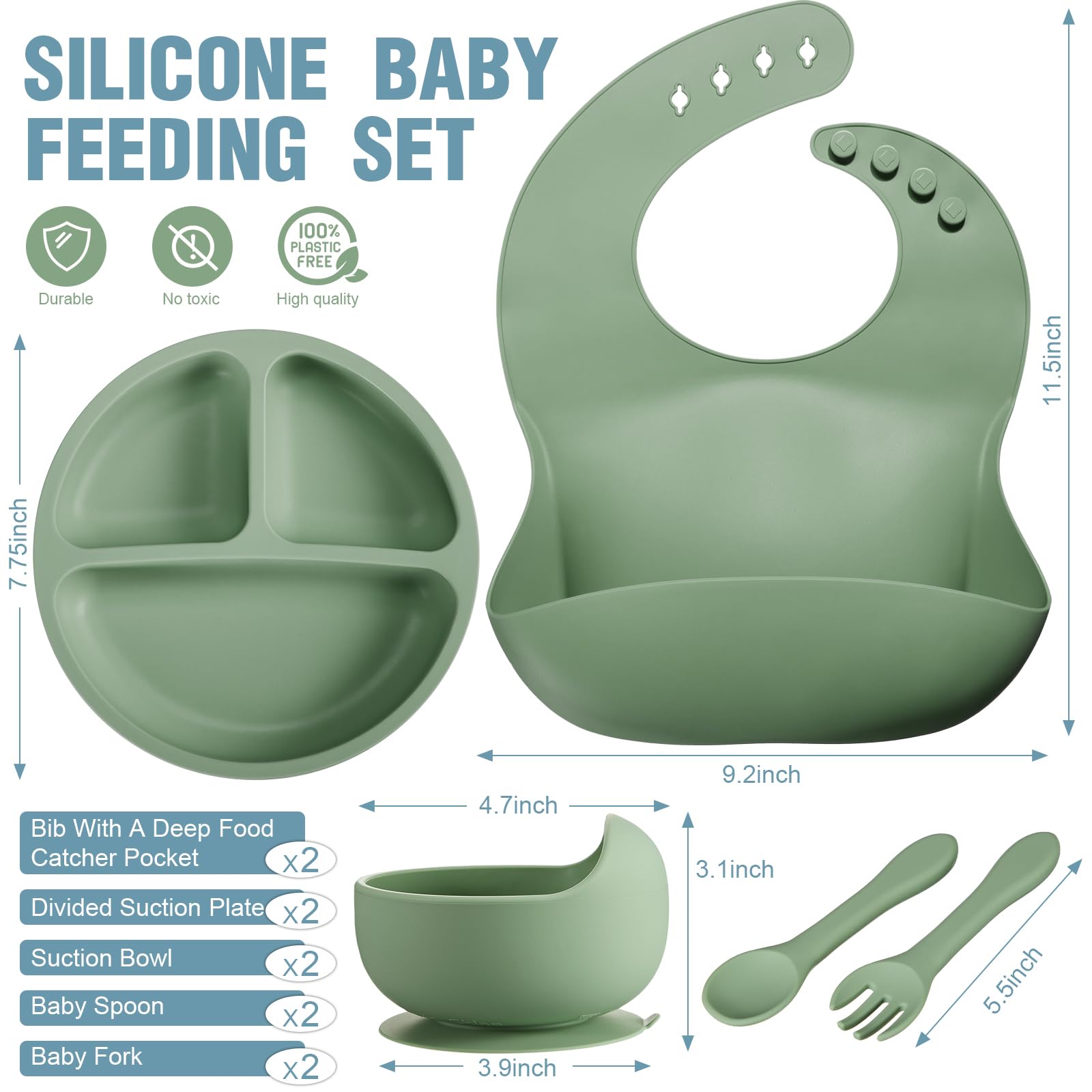 Potchen silicone baby feeding set divided-plates organize portions during self-feeding