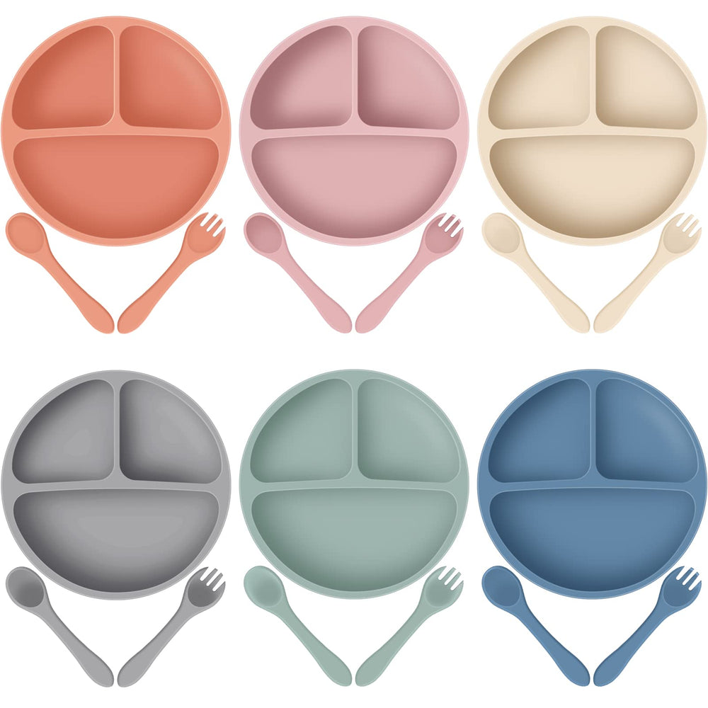 Potchen suction plate 6-pack in dark gray with divided sections for easy self-feeding