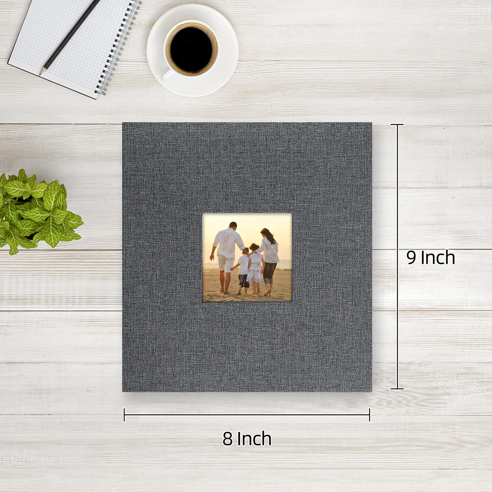 potricher photo album window design shows replaceable 3x3 inch photo window.