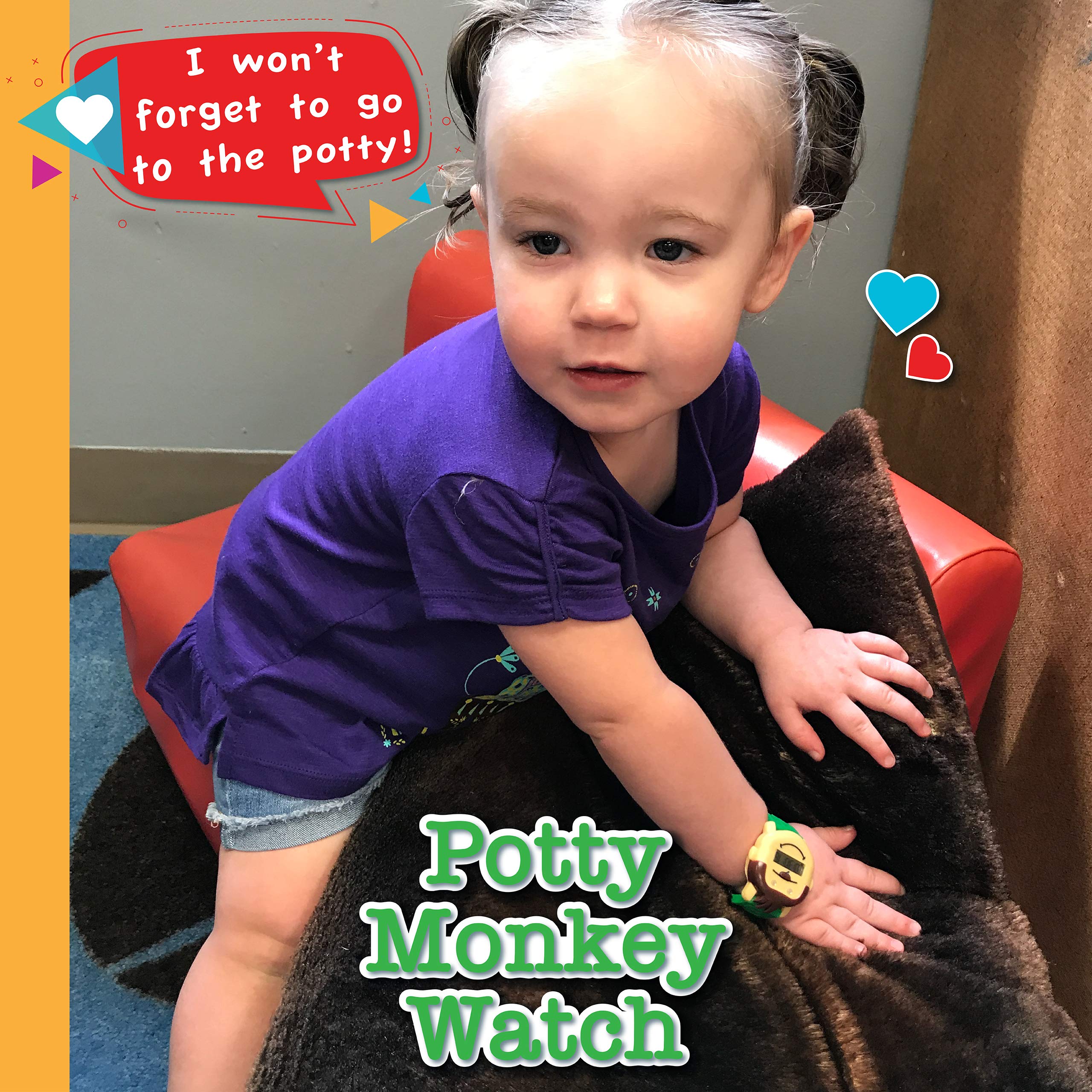 Potty Monkey Watch face close-up highlighting animated message and green flash.