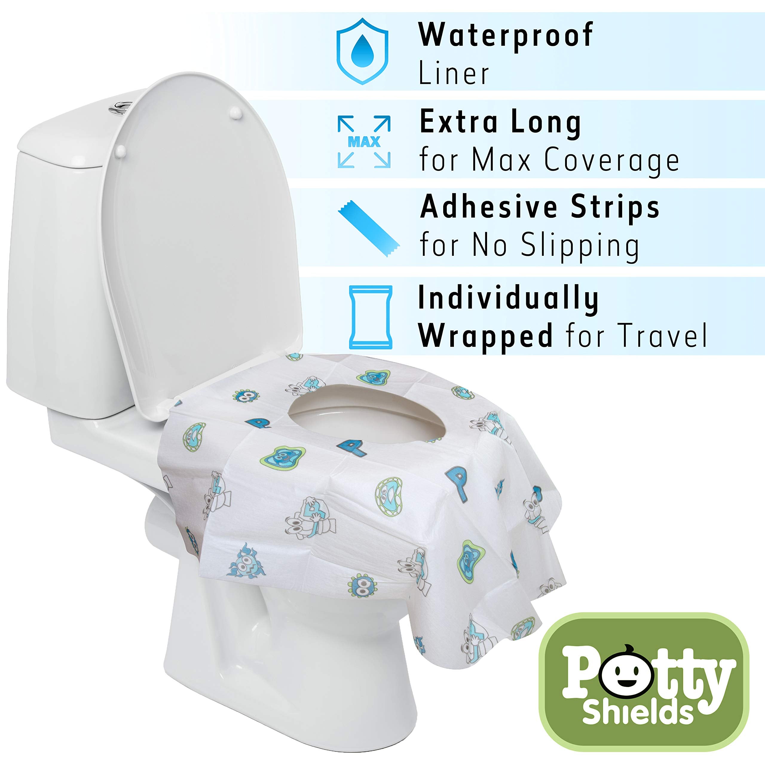 Potty Shields no-slip adhesive strips help keep the shield in place.