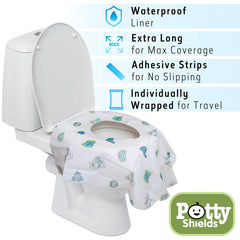 Potty Shields no-slip adhesive strips help keep the shield in place.