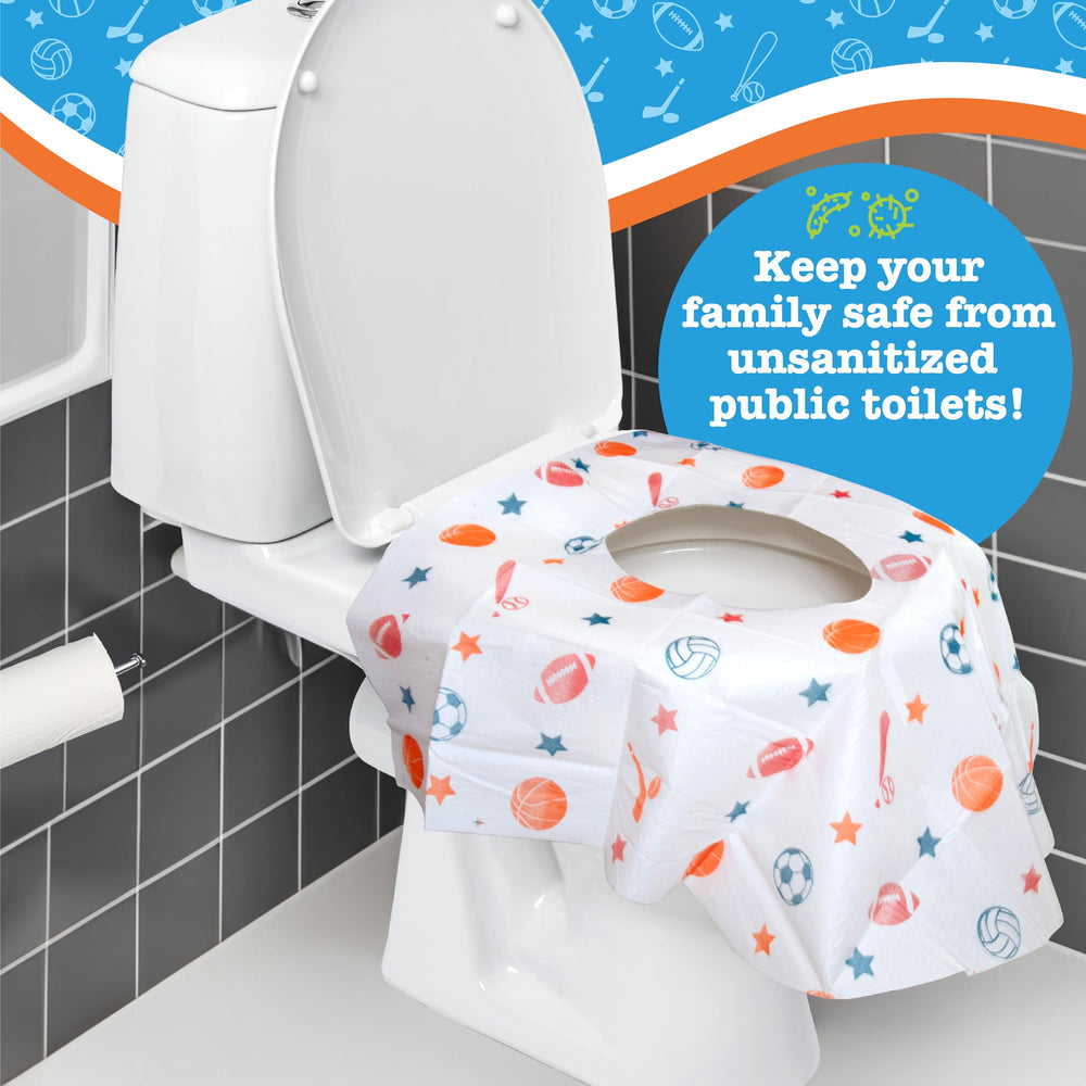 Potty Shields travel-pack shows six individually wrapped covers for on-the-go use.
