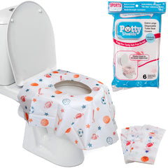 Potty Shields XL toilet seat cover provides full-coverage protection in public restrooms.