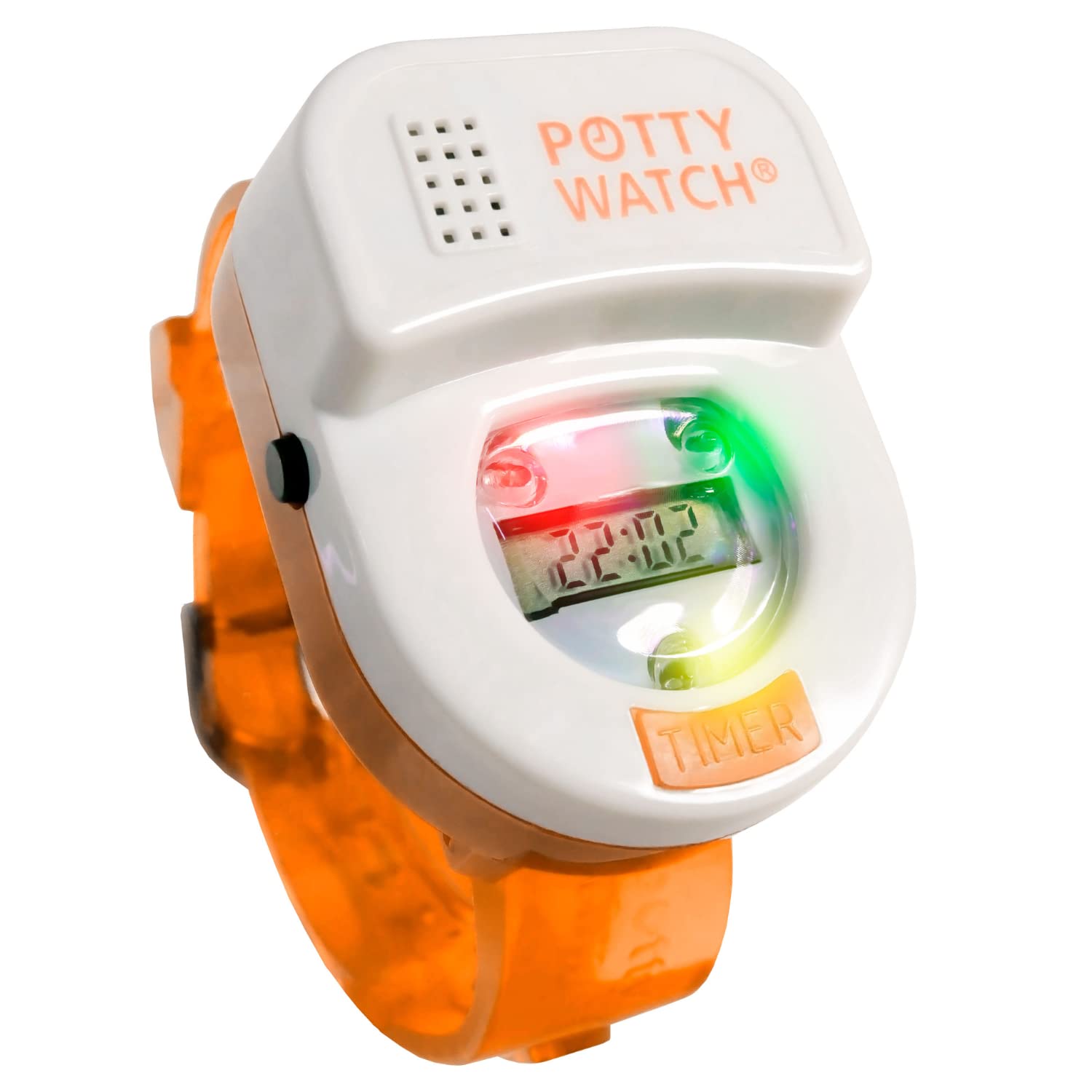 Potty Time Orange Potty Watch adjustable strap for comfortable, secure wear.