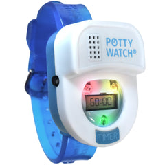 Potty Time Potty Watch blue front view cues potty breaks with flashing lights.