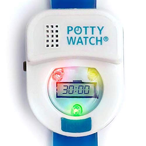 Potty Time Potty Watch blue adjustable strap in use during reminders.