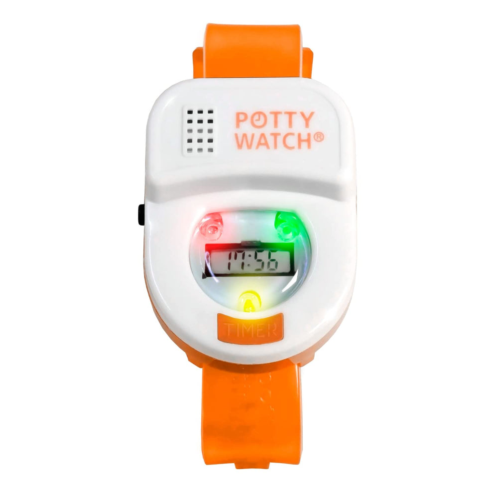 POTTY TIME Potty Watch orange worn on wrist for easy reminders.