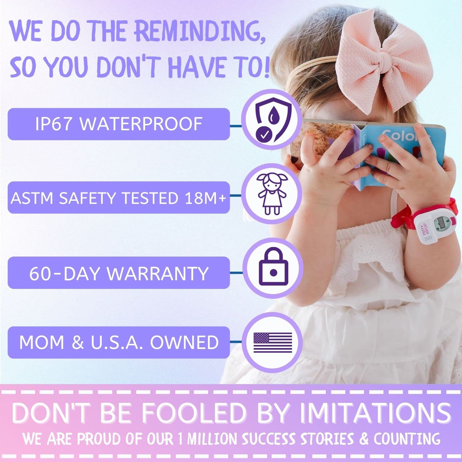 POTTY TIME potty watch pink flashing-lights display reinforces routine cues for potty time.