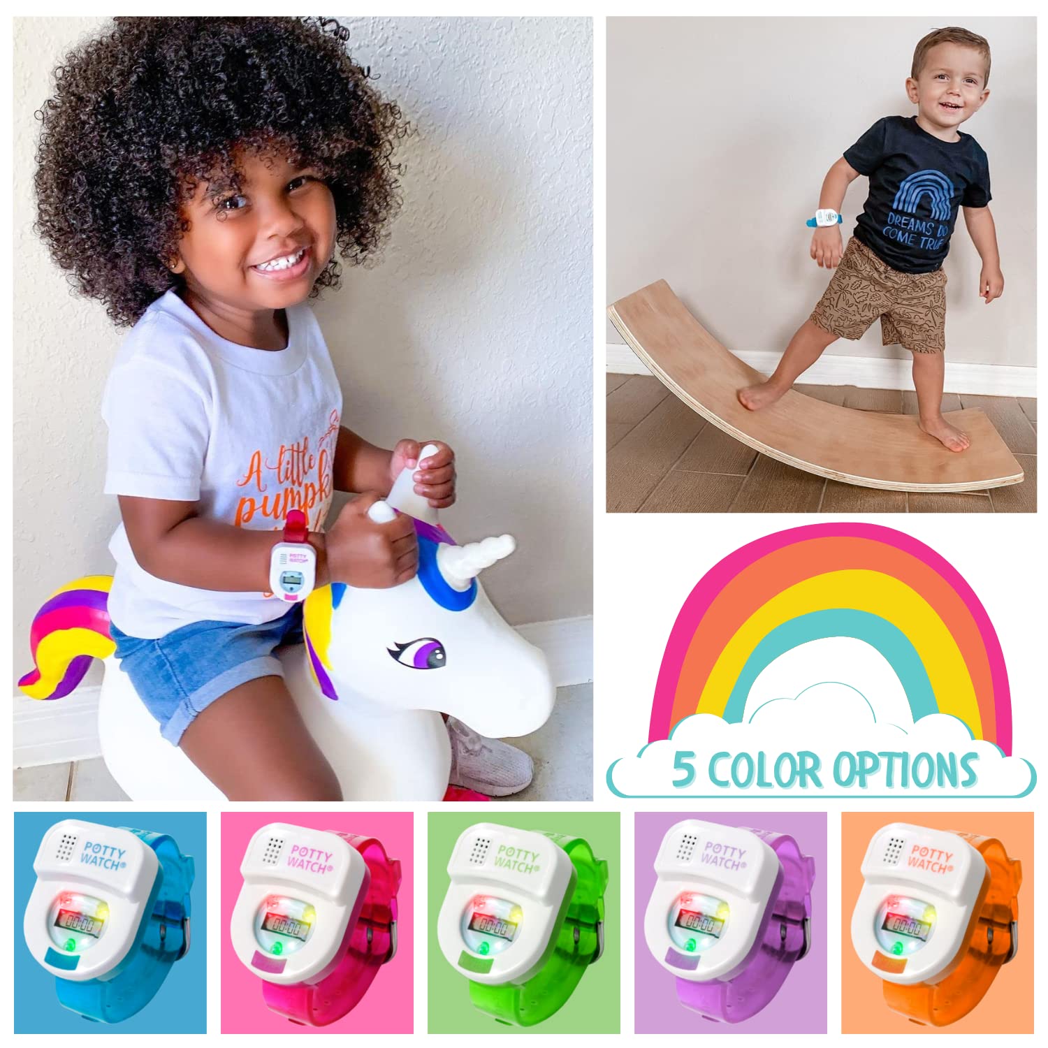 Potty Time Potty Training Watch 60-minute timer helps extend intervals as kids progress.