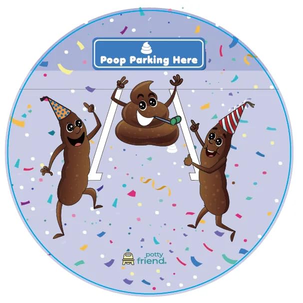 PottyFriend Poop Party Target toilet closeup shows flushable release aid for potty training.