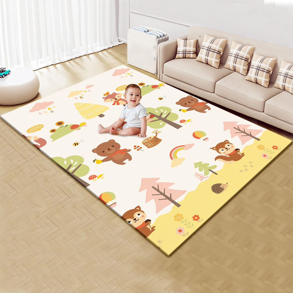 Poudee baby play mat foldable 74x50 offers portable folding for easy storage