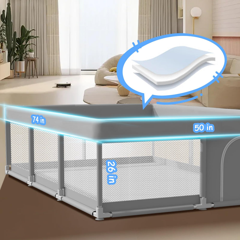 Poudee baby playpen 74x50 side view highlights stability and room to explore.