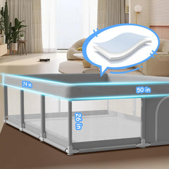 Poudee baby playpen 74x50 side view highlights stability and room to explore.