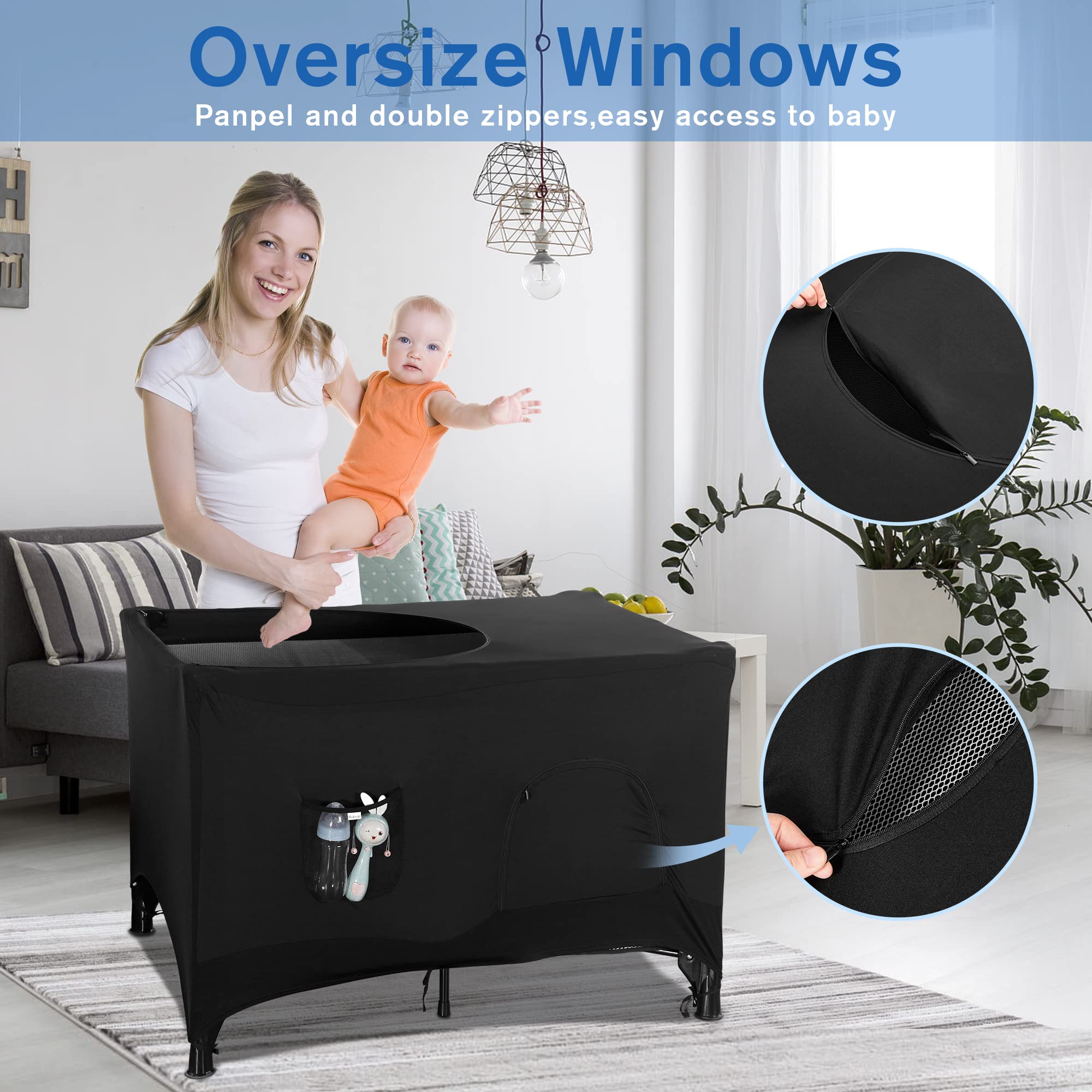 Poudee Pack n Play Blackout Cover stretch-fit fits most travel cribs securely