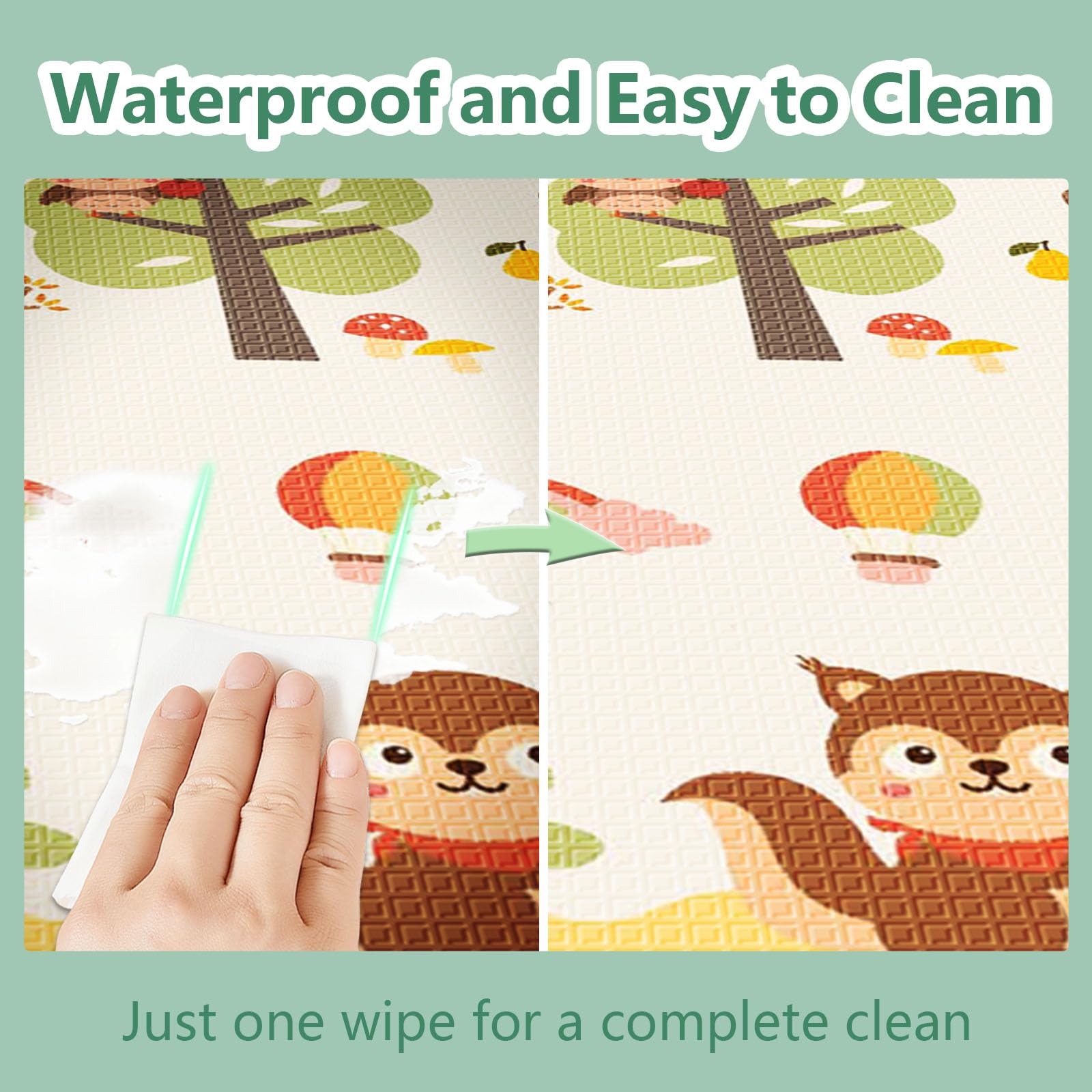 Poudee playpen mat in use creates a soft, safe infant play area
