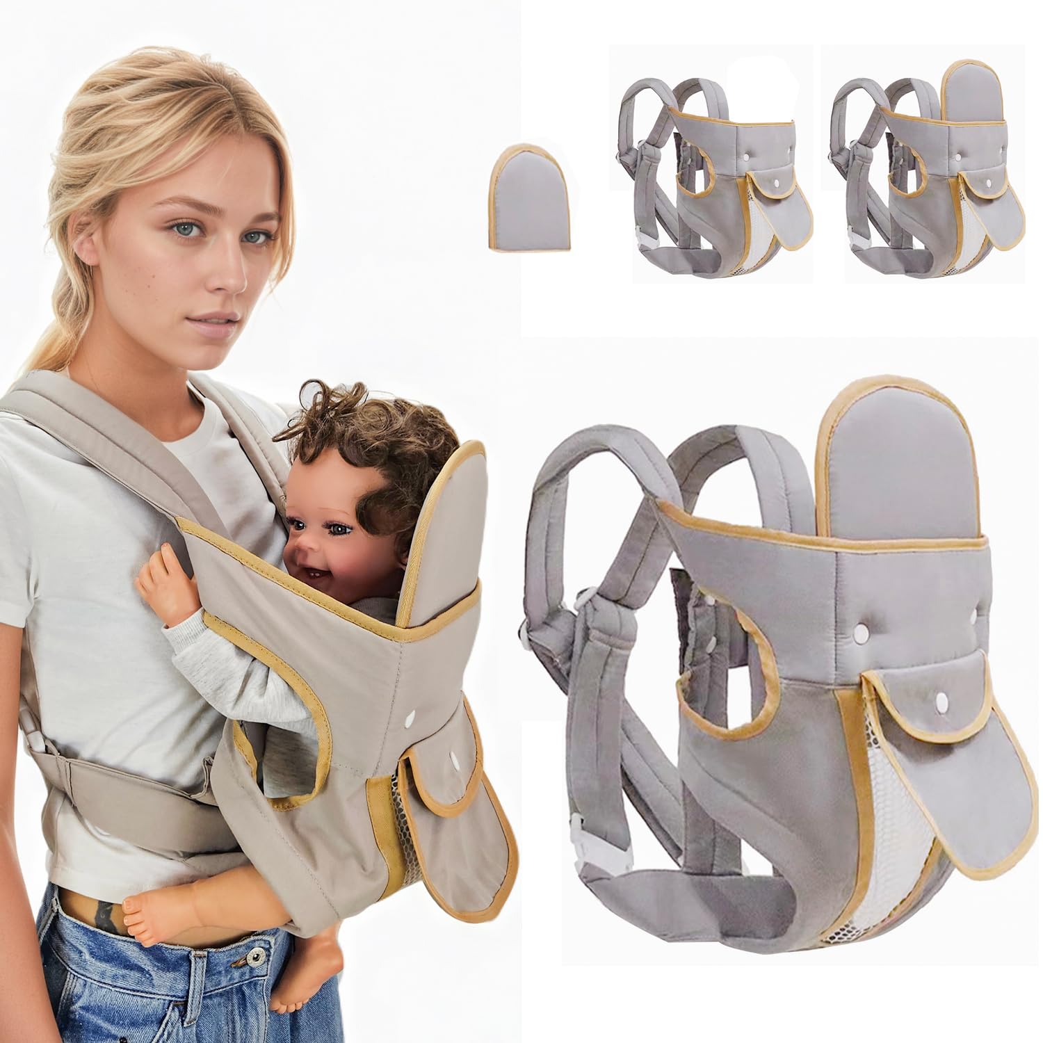POVENK 4-in-1 baby carrier beige front view highlights breathable mesh for all-day comfort