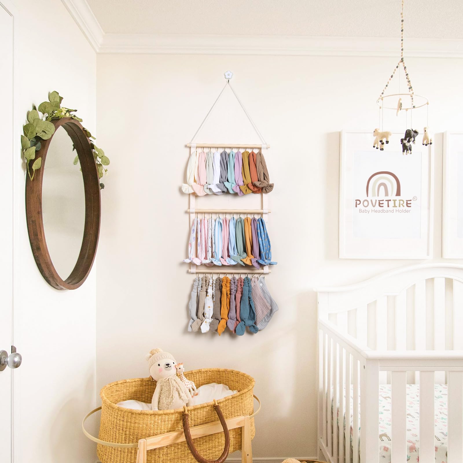 POVETIRE 30-hook headband storage keeps girl accessories organized.