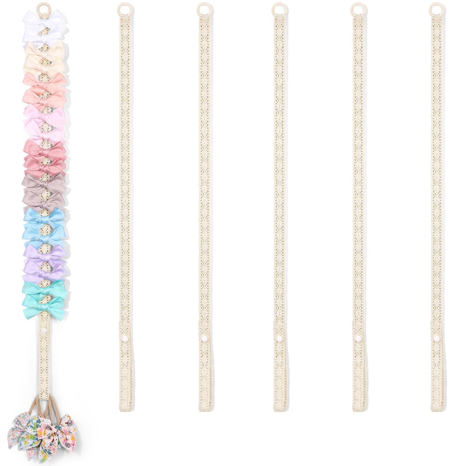 POVETIRE 6PCS hair bow organizer on wall showing quick-access bow storage for baby accessories.