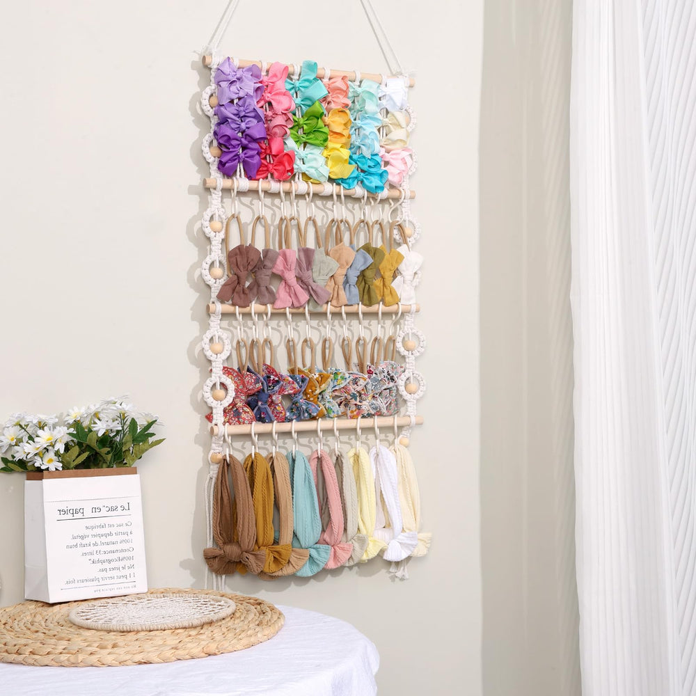 POVETIRE assembly-free bow organizer easily hung and ready to use.