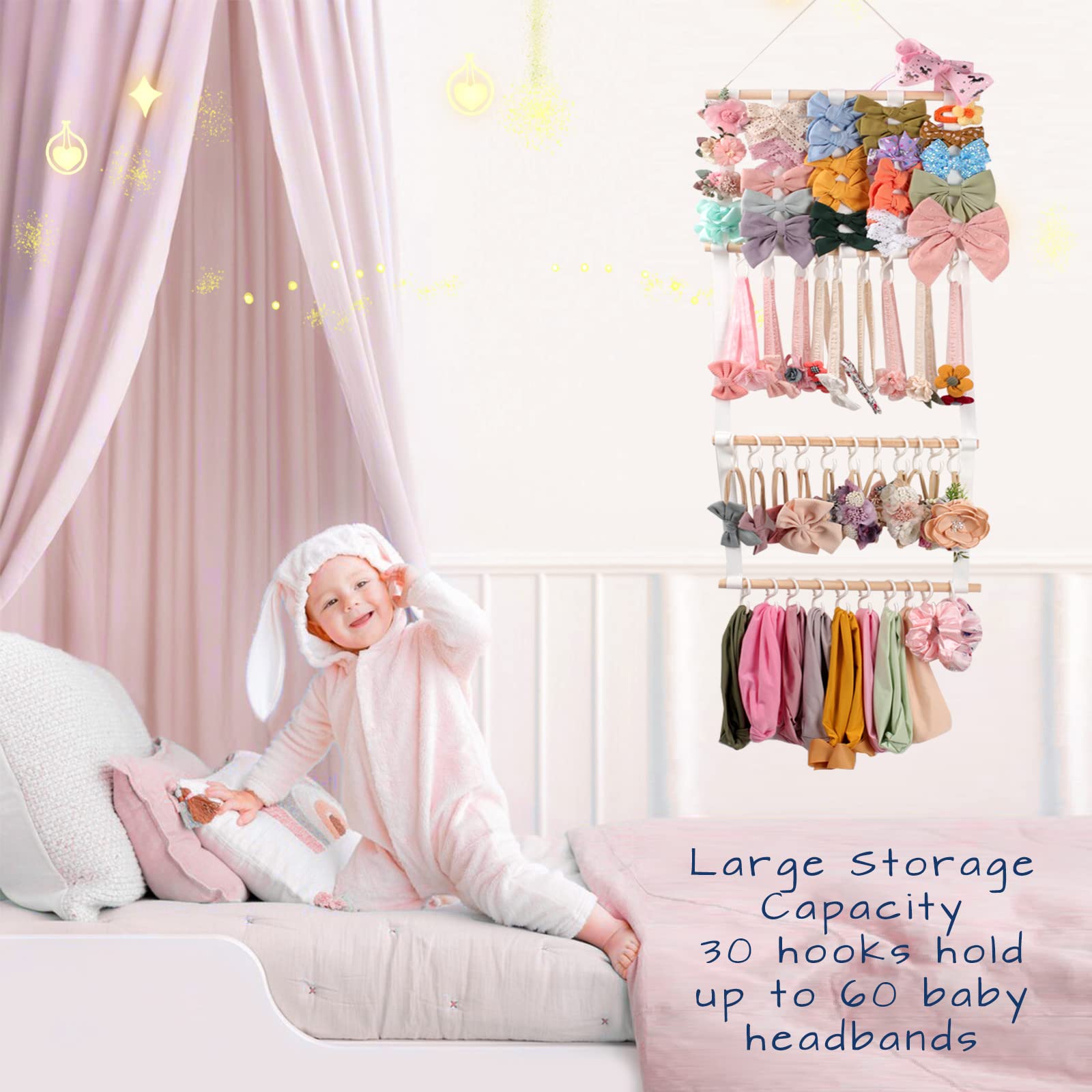 Povetire baby bow organizer reveals one row of bows for easy selection.