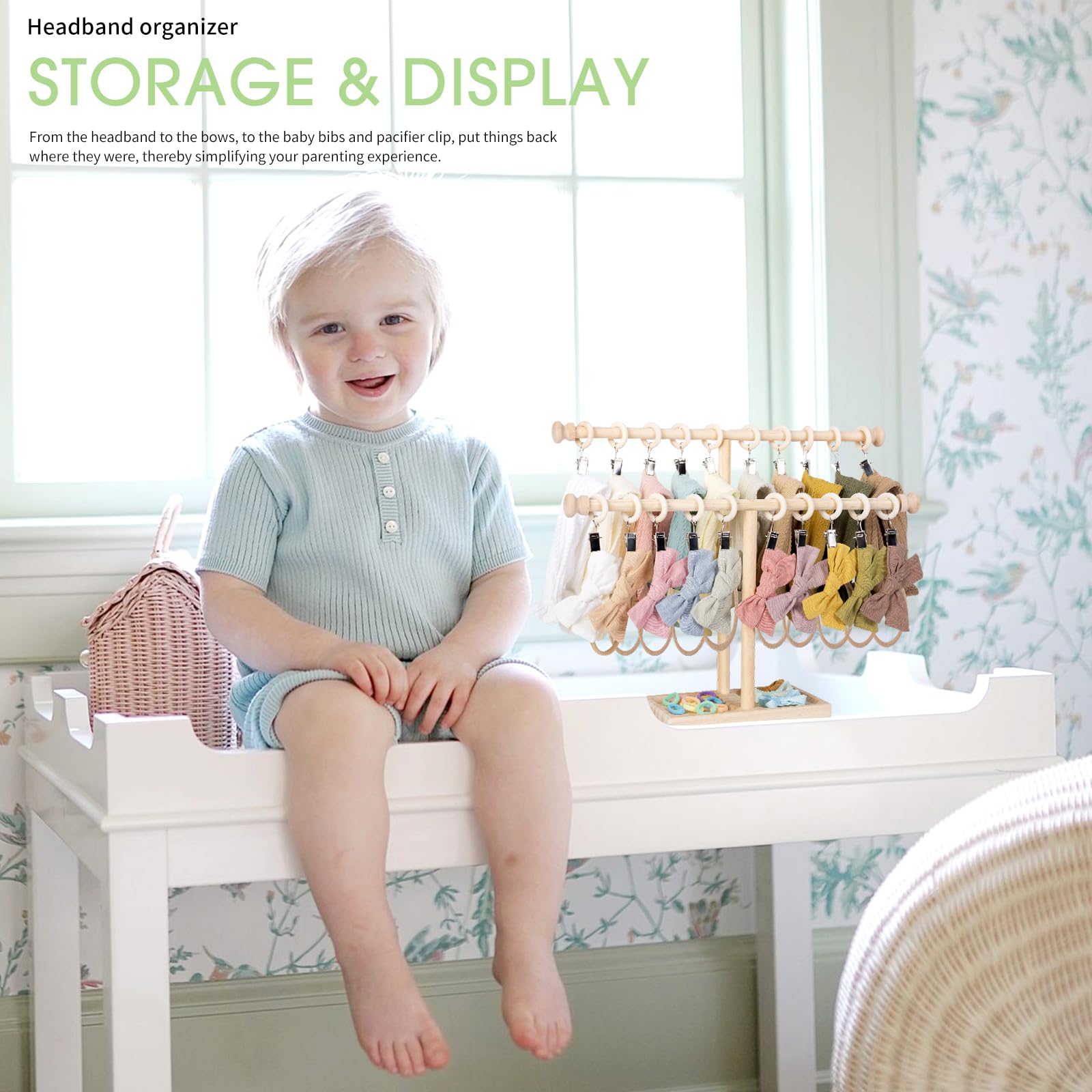 POVETIRE baby bow organizer two-tier shows full bow sets at a glance